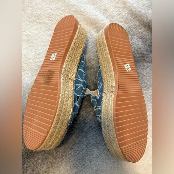 Bohemian Blue Floral Cutout Espadrille Mules – Denim Lace Platform Slides 37 7 - Picture 10 of 10